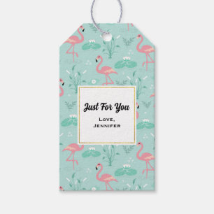 Pastel Pink Flamingos Green Pattern Just for You Gift Tags