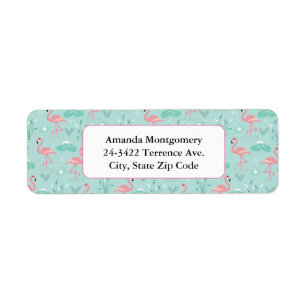 Pastel Pink Flamingos Green Pattern Label
