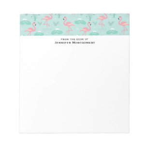 Pastel Pink Flamingos Green Pattern Notepad