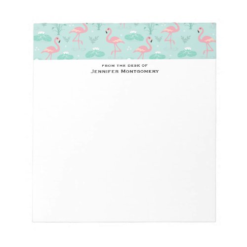 Pastel Pink Flamingos Green Pattern Notepad