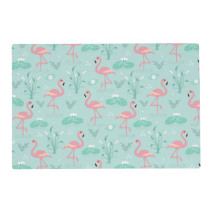 Pastel Pink Flamingos Green Pattern Placemat
