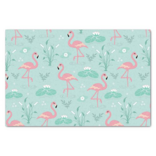  Pastel Pink Flamingos Green Pattern Tissue Paper
