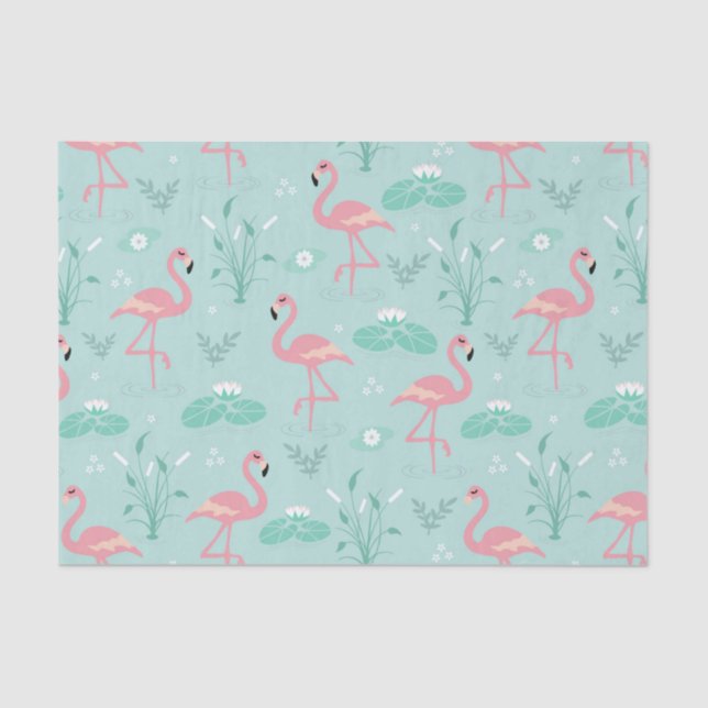  Pastel Pink Flamingos Green Pattern Tissue Paper (Front)