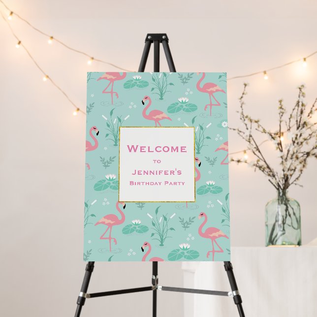Pastel Pink Flamingos Pattern Birthday Welcome Foam Board (In Situ (Stand))