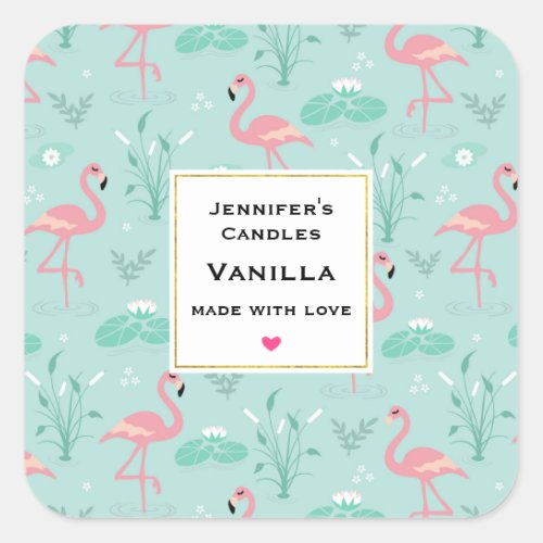 Pastel Pink Flamingos Pattern Candle Craft Square Sticker