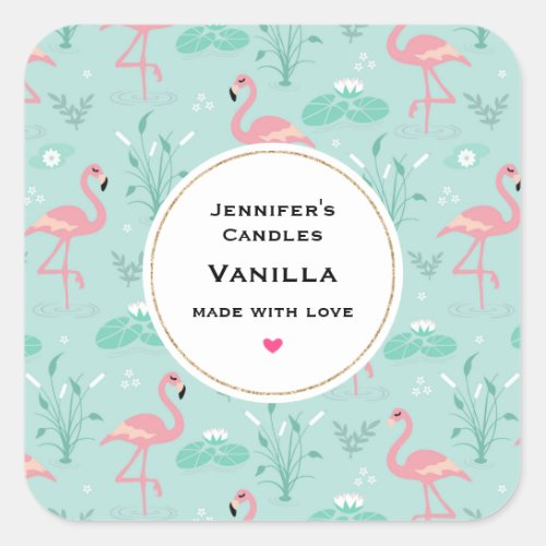 Pastel Pink Flamingos Pattern Candle Craft Square Sticker