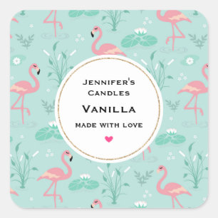 Pastel Pink Flamingos Pattern Candle Craft Square Sticker