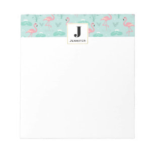 Pastel Pink Flamingos Pattern Monogram Notepad