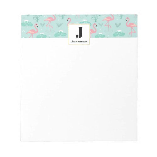 Pastel Pink Flamingos Pattern Monogram Notepad