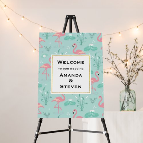 Pastel Pink Flamingos Pattern Wedding Welcome Foam Board