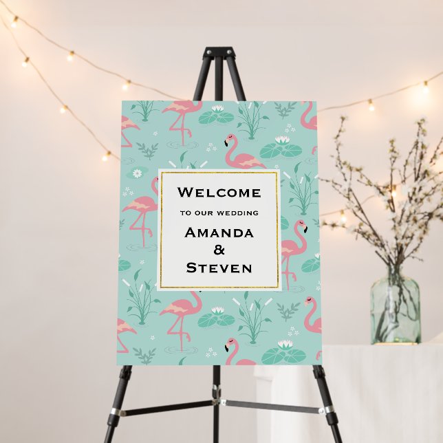 Pastel Pink Flamingos Pattern Wedding Welcome Foam Board (In Situ (Stand))