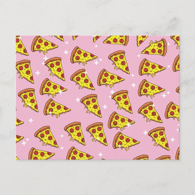 Pastel Pink Floating Pizza Slices Pattern Postcard (Front)