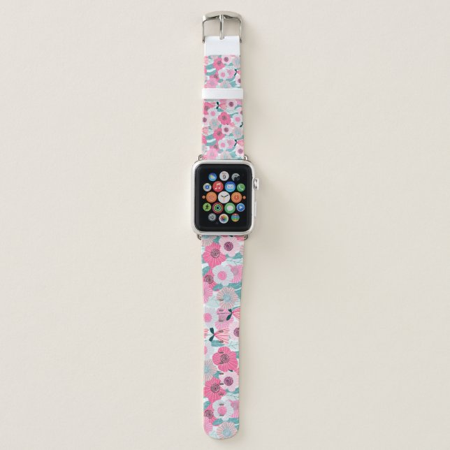 Pastel Pink Floral Abstract Pattern Apple Watch Band (Front)