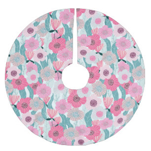Pastel Pink Floral Abstract Pattern Brushed Polyester Tree Skirt