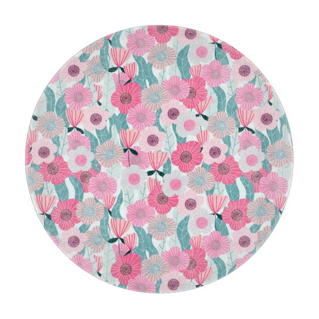 Pastel Pink Floral Abstract Pattern Cutting Board (Front)