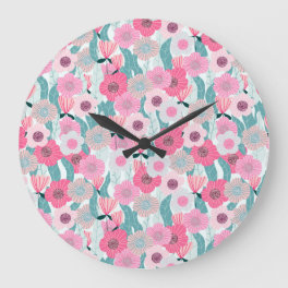 Pastel Pink Floral Abstract Pattern Large Clock