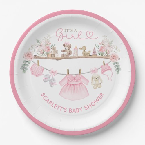 Pastel Pink Floral Baby Girl Clothes Boho Nursery Paper Plates