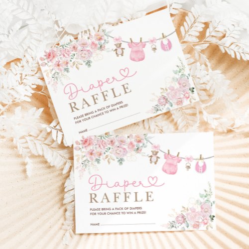 Pastel Pink Floral Baby Girl Clothes Diaper Raffle Enclosure Card