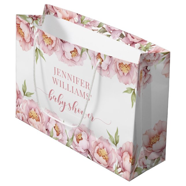Pastel pink floral baby girl shower gift bags (Front Angled)