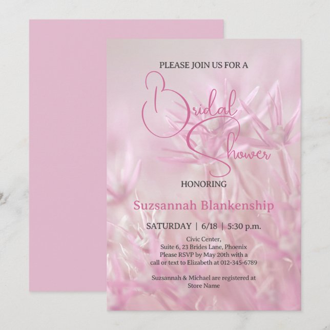 Pastel Pink Floral Background Bridal Shower  Invitation (Front/Back)