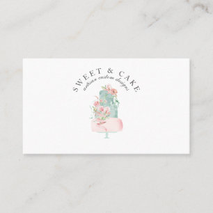 Pastel Pink Floral Cake Bakery Business Card