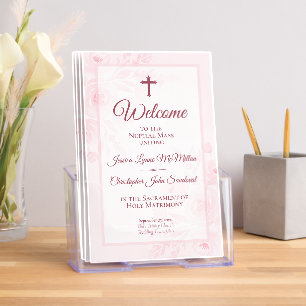 Pastel Pink Floral Catholic Wedding Program Brochure