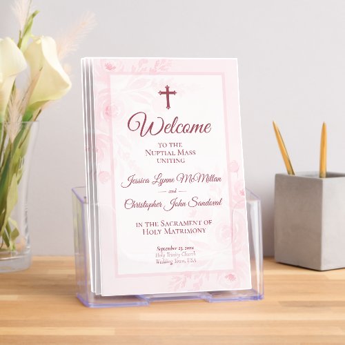 Pastel Pink Floral Catholic Wedding Program Brochure