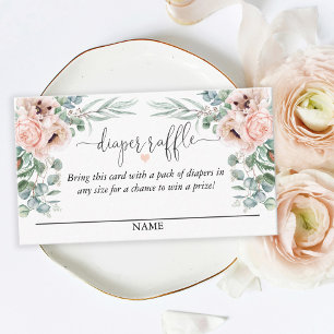 Pastel Pink Floral Diaper Raffle Script Text Enclosure Card