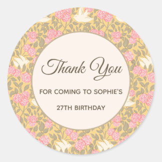 Pastel Pink Floral Dove Pattern Classic Round Sticker