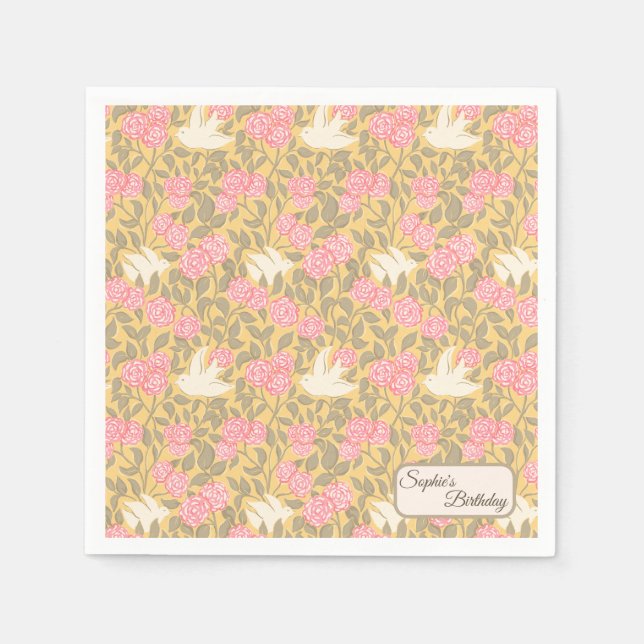 Pastel Pink Floral Dove Pattern Napkins (Front)
