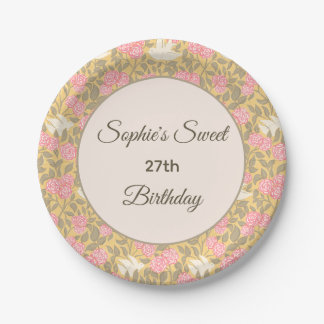 Pastel Pink Floral Dove Pattern Paper Plates