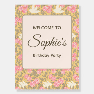 Pastel Pink Floral Dove Pattern Welcome Sign