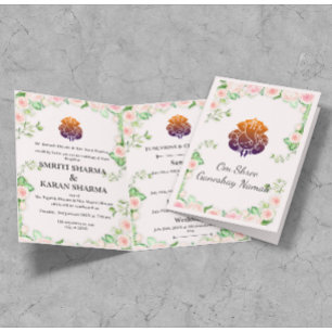 Pastel Pink Floral  Indian Wedding Invitation