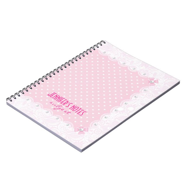 Pastel Pink Floral Lace & White Pearls Notebook (Left Side)