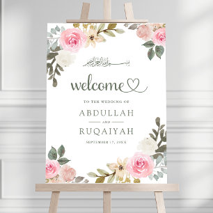 Pastel Pink Floral Muslim Wedding Welcome Sign