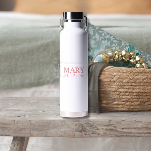 Pastel Pink Floral Name Pattern Water Bottle