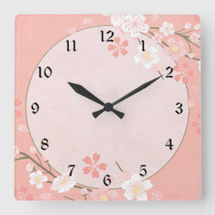 Pastel Pink Floral pattern Square Wall Clock