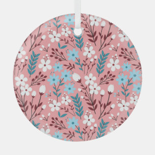Pastel Pink Floral Seamless Pattern. Glass Ornament