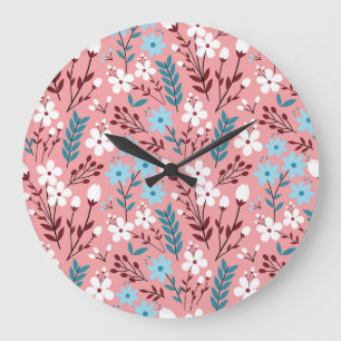 Pastel Pink Floral Seamless Pattern. Large Clock