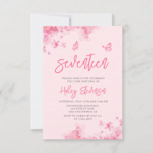 Pastel pink floral soft watercolor 17th Birthday Invitation