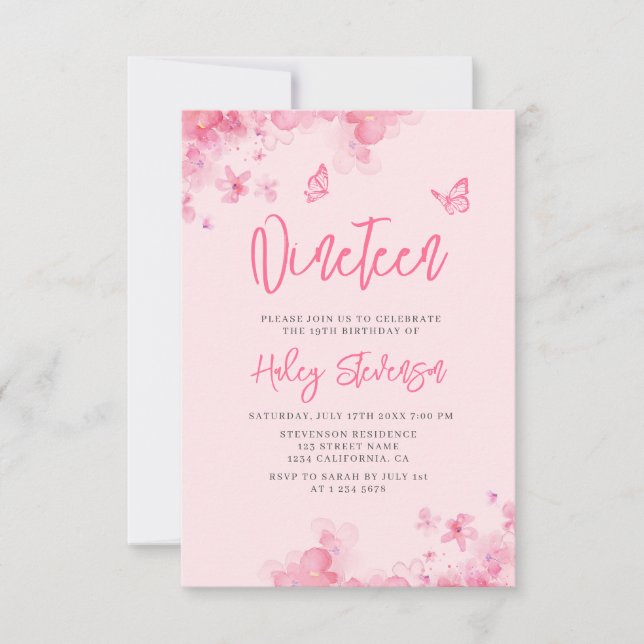 Pastel pink floral soft watercolor 19th Birthday Invitation (Front)