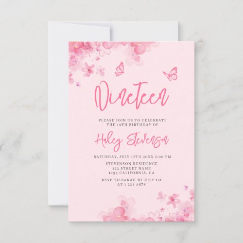 Pastel pink floral soft watercolor 19th Birthday Invitation
