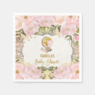 Pastel Pink Floral Vintage Travel Baby Girl Shower Napkins