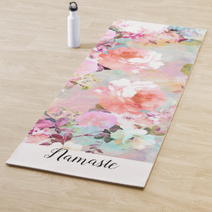 Pastel pink floral watercolor pattern Namaste Yoga Mat