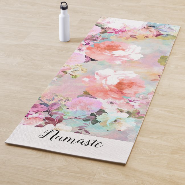 Pastel pink floral watercolor pattern Namaste Yoga Mat