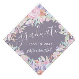 Pastel pink floral watercolor script graduate graduation cap topper
