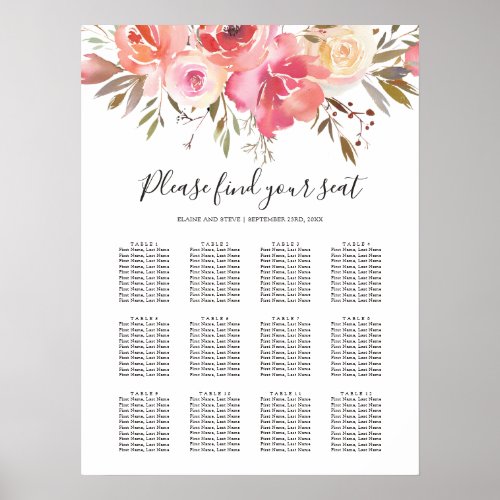 Pastel Pink Floral Wedding 12 Table Seating Chart