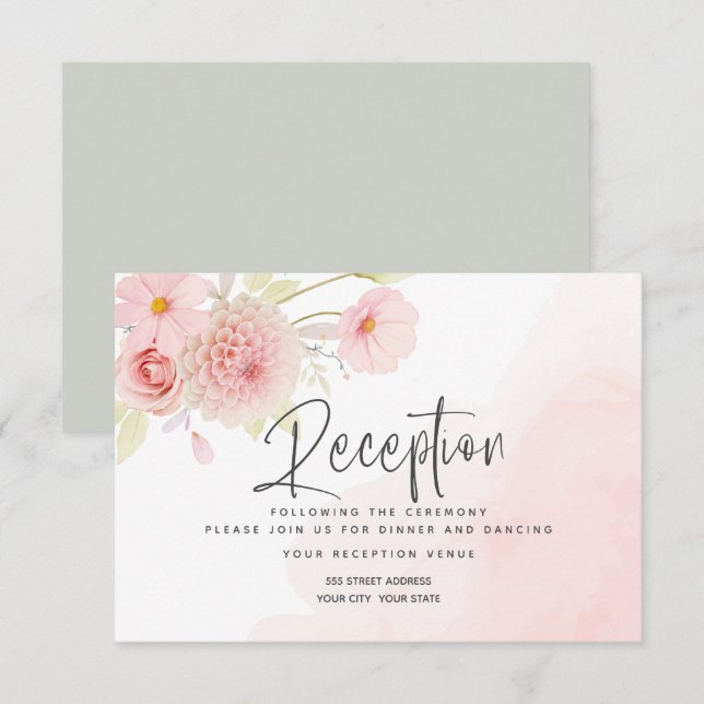 Pastel Pink Floral  Wedding Reception  Invitation (Front/Back)