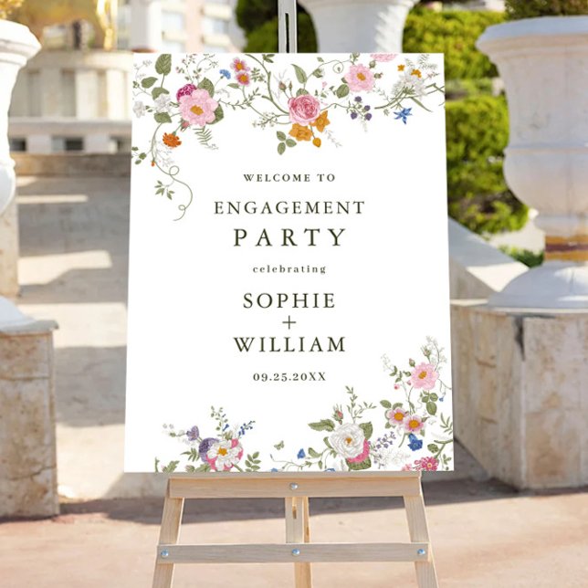Pastel Pink Floral Wildflower Engagement Party Foam Board (Creator Uploaded)