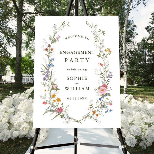 Pastel Pink Floral Wildflower Engagement Party Foam Board (Creator Uploaded)